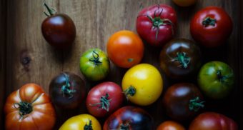 Heirloom tomatoes on table