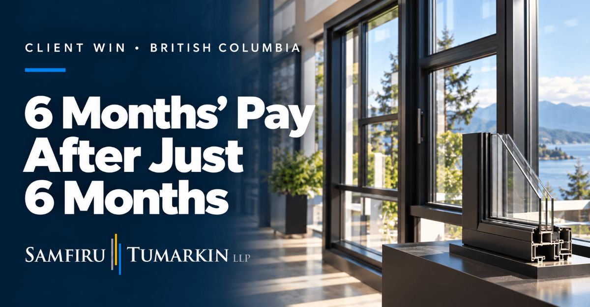 Window showroom beside “6 Months’ Pay After Just 6 Months” and the Samfiru Tumarkin LLP logo.