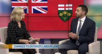 Employment Lawyer Alex Lucifero, Partner at Samfiru Tumarkin LLP, is sitting in the CTV Morning Live Ottawa studio with host Annette Goerner for an interview about changes to Ontario's employment laws.