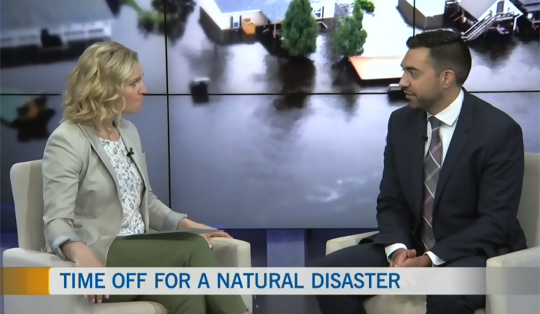Employment Lawyer Alex Lucifero, Partner at Samfiru Tumarkin LLP, is sitting in the CTV Morning Live Ottawa studio with host Annette Goerner for an interview about employee rights and taking time off following a natural disaster.