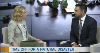 Employment Lawyer Alex Lucifero, Partner at Samfiru Tumarkin LLP, is sitting in the CTV Morning Live Ottawa studio with host Annette Goerner for an interview about employee rights and taking time off following a natural disaster.