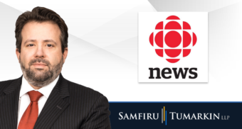 A headshot of Canadian disability lawyer James Fireman next to the Samfiru Tumarkin LLP and CBC News logos.