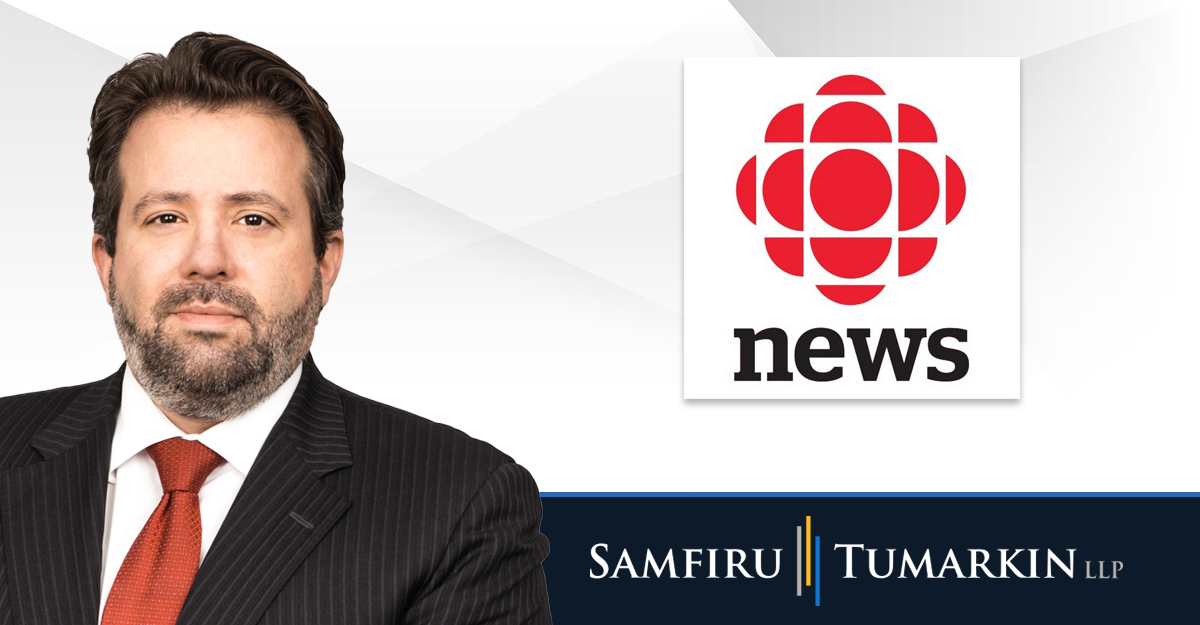 A headshot of Canadian disability lawyer James Fireman next to the Samfiru Tumarkin LLP and CBC News logos.