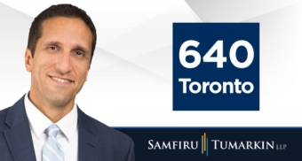 Lior 640 Toronto A headshot of Toronto employment lawyer Lior Samfiru next to the logos for Samfiru Tumarkin LLP and radio station 640 Toronto.