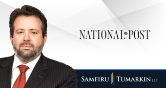 A headshot of Disability Lawyer James Fireman, Partner at Samfiru Tumarkin LLP, to the left of the logos for the National Post and Samfiru Tumarkin LLP.