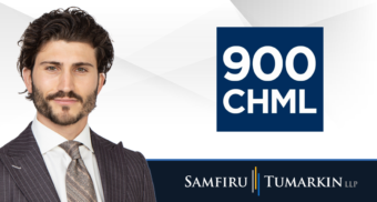 A headshot of Canadian employment lawyer Jeremy Herman next to the Samfiru Tumarkin LLP and 900 CHML logos.