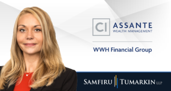 A headshot of Employment Lawyer Chantel Goldsmith, Partner at Samfiru Tumarkin LLP, to the left of the logos for CI Assante Wealth Management (WWH Financial Group) and Samfiru Tumarkin LLP.