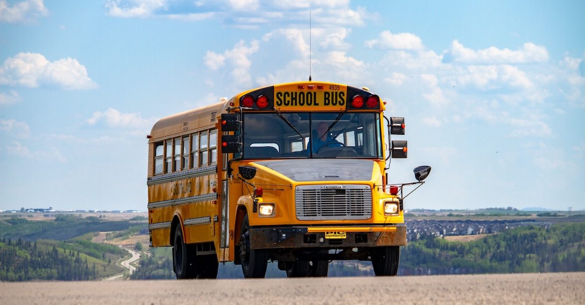 A lone yellow school bus, like the ones used by OSTA.