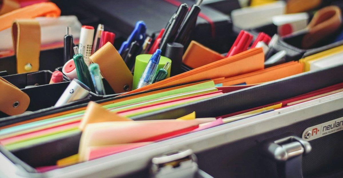 An assortment of office supplies, like those sold by Staples Canada.