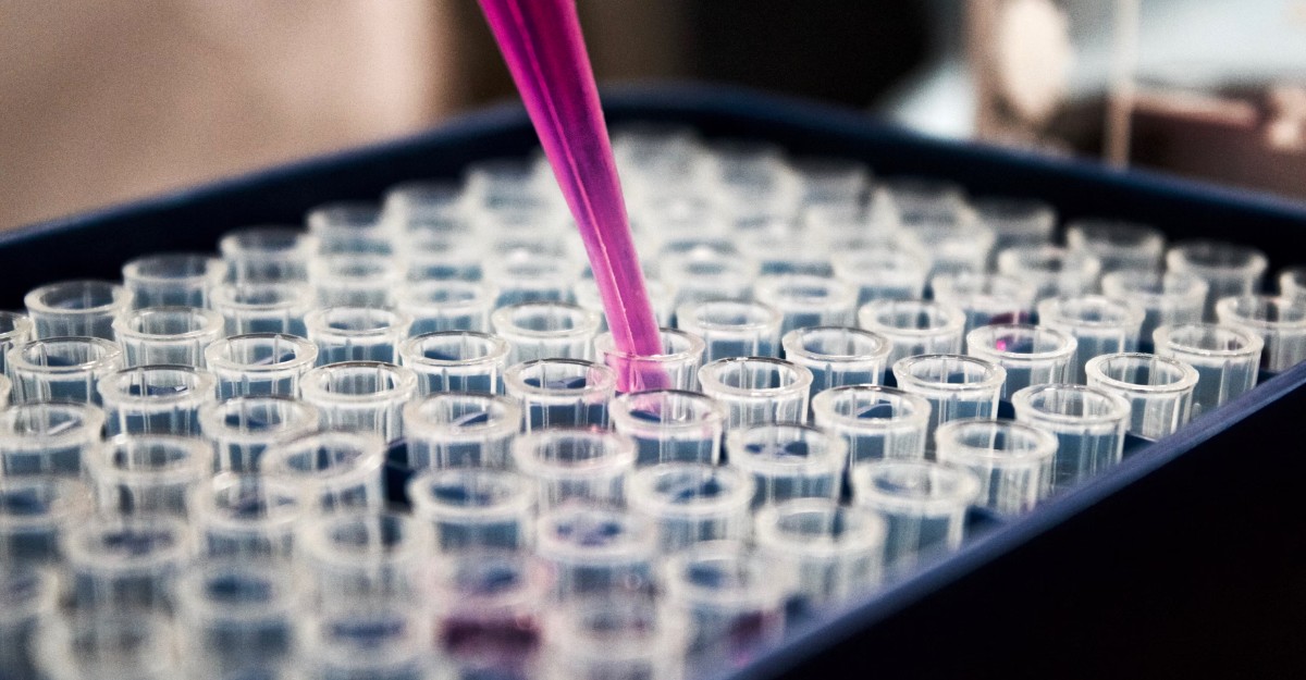 A photo of a person pouring a chemical into various vials. (Photo: Louis Reed / Unsplash)