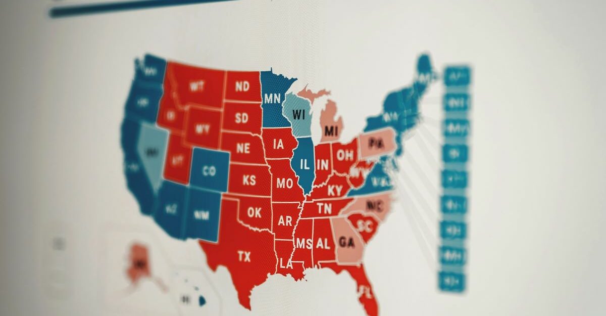 A US electoral map showing the political divide in America.