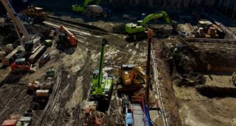 A construction site, potentially one under the direction of Flatiron.