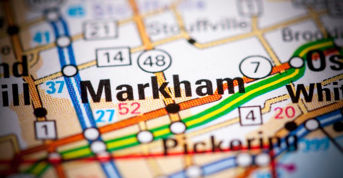 A map of Markham, Ontario.