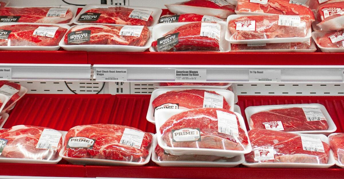 Various packs of beef are sold in a grocery store, perhaps supplied by Sofina.