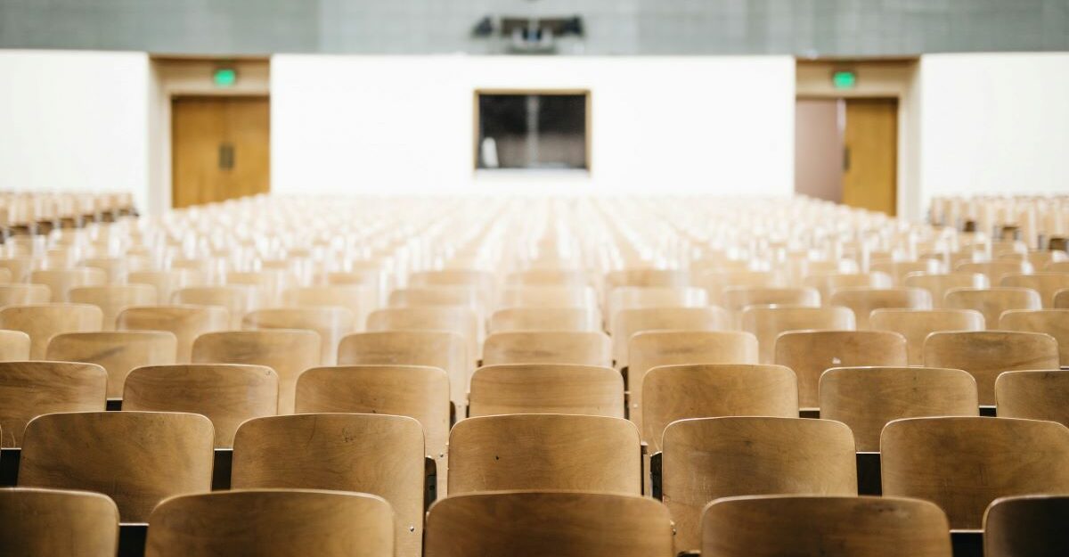 An empty lecture hall in a college or university.