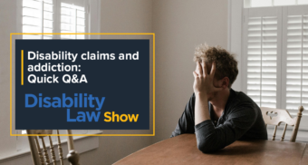 Disability Law Show thumbnail Addiction and Disability Q&A Man sitting at table with head in hand