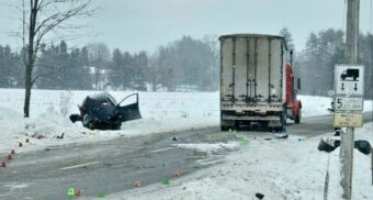 A photo of a fatal collision in Norwich Township on Feb. 19, 2025. (Photo: OPP / Handout)