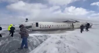 A photo of Delta Flight 4819, which crash landed at Toronto Pearson International Airport. (Photo: @mjfree / X/Twitter)