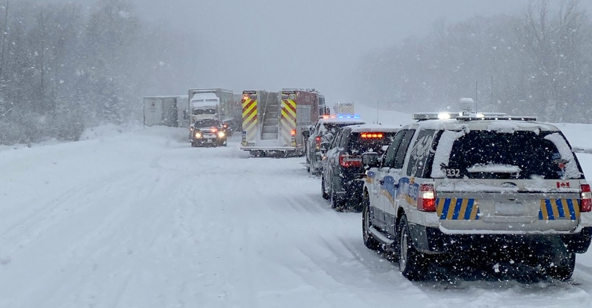 A photo of emergency crews on Highway 11, north of Barrie. (Photo: Orillia Fire / X/Twitter)