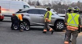 A photo of one of the vehicles involved in a crash on Highway 400 in North York. (Photo: OPP_HSD / X/Twitter)