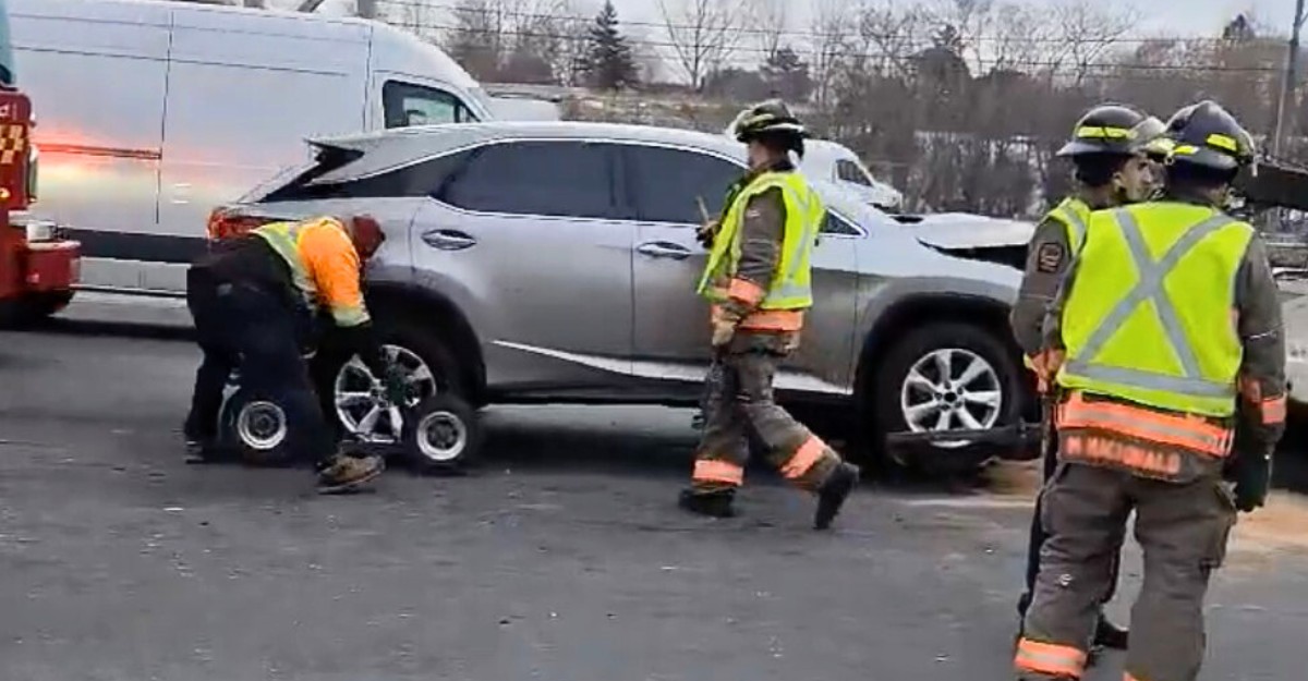 A photo of one of the vehicles involved in a crash on Highway 400 in North York. (Photo: OPP_HSD / X/Twitter)