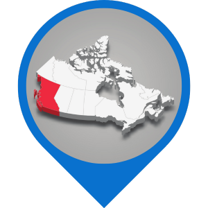 3D map of Canada with British Columbia highlighted in red