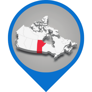 3D map of Canada with Manitoba highlighted in red