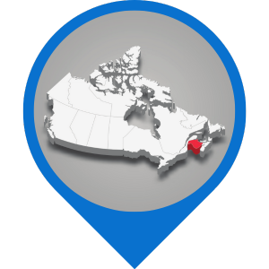 3D map of Canada with New Brunswick highlighted in red