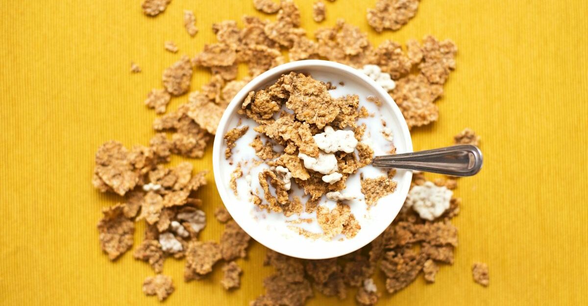 cereal-bowl A bowl haphazardly filled with cereal and milk.