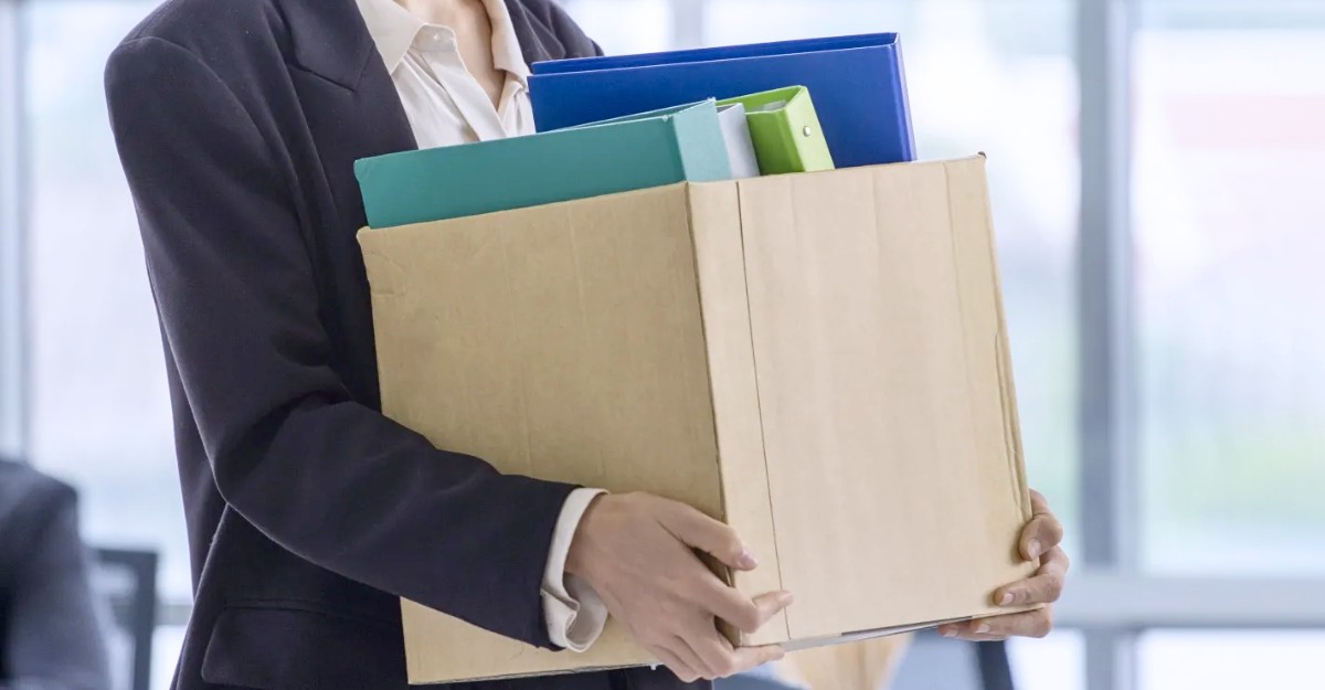 l3harris-technologies-job-cuts-june-2025 A photo of a terminated employee leaving with their office supplies. (Photo: Getty Images)