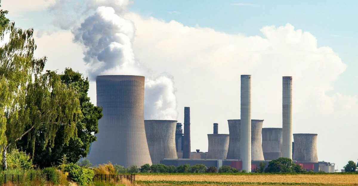 nuclear-power-station smoke billows out of a nuclear power station.