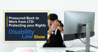 Disability Law Show Pressured to return to work from LTD thumbnail Man at desk with head in hands