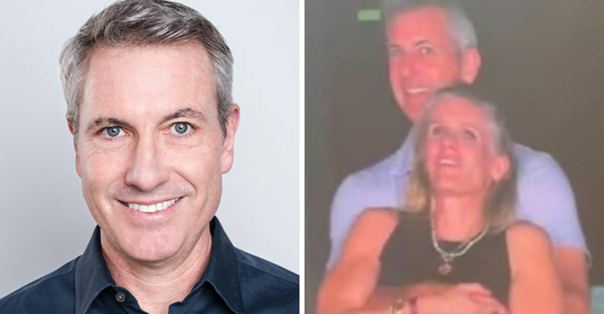 Astronomer CEO Andy Byron pictured in a professional headshot and embracing a coworker during the viral Coldplay concert kiss cam moment