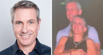 Astronomer CEO Andy Byron pictured in a professional headshot and embracing a coworker during the viral Coldplay concert kiss cam moment