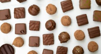 A variety of chocolates on display.