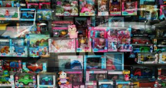 A wall of toys.