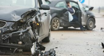 Car crash scene showing vehicle damage after a motor vehicle accident in Ontario.