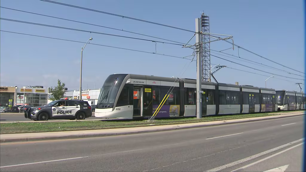 cp24-eglinton-lrt-pharmacy-pedestrian-accident Police are on the scene of a collision involving an Eglinton Crosstown LRT vehicle in Scarborough on Saturday, Aug. 9, 2025. (photo credit: CP24)