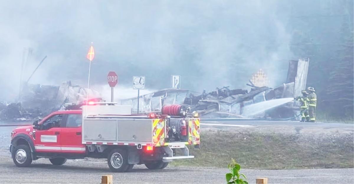 A photo of a fiery 3-vehicle crash on Highway 17 near Marathon Airport in Ontario. (Photo: Skilled Truckers of Canada)