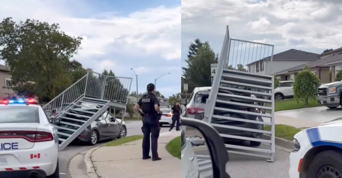 metal-staircase-mazda-mississauga-august-2025 Two screenshots of Peel Police investigating the