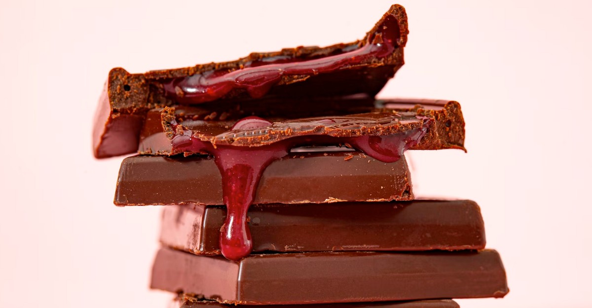 Chocolate with a jelly filling stacked on top of each other. (Photo: Michele Blackwell / Unsplash)