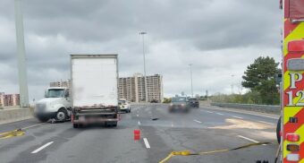 Emergency crews on the scene of a collision on Highway 8 near Fairview Park in Kitchener, Ont. (Photo: @OPP_HSD / X/Twitter)
