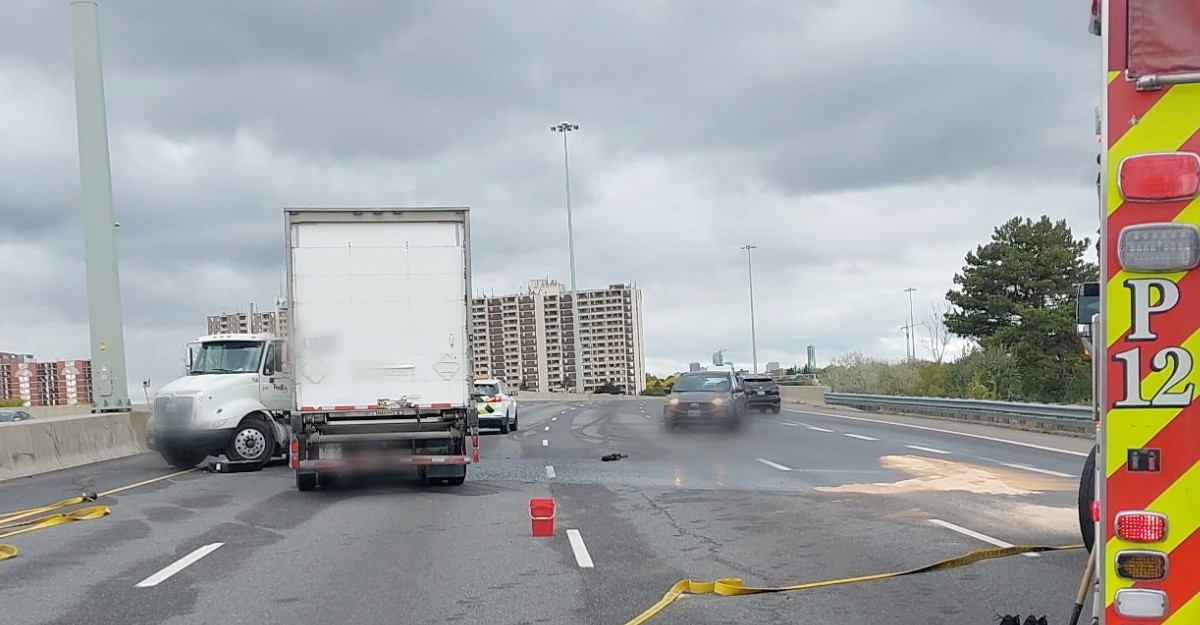 opp-hwy-8-crash-kitchener-october-2025 Emergency crews on the scene of a collision on Highway 8 near Fairview Park in Kitchener, Ont. (Photo: @OPP_HSD / X/Twitter)