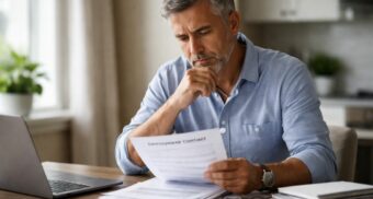 Employee reviewing a new employment contract at home before signing
