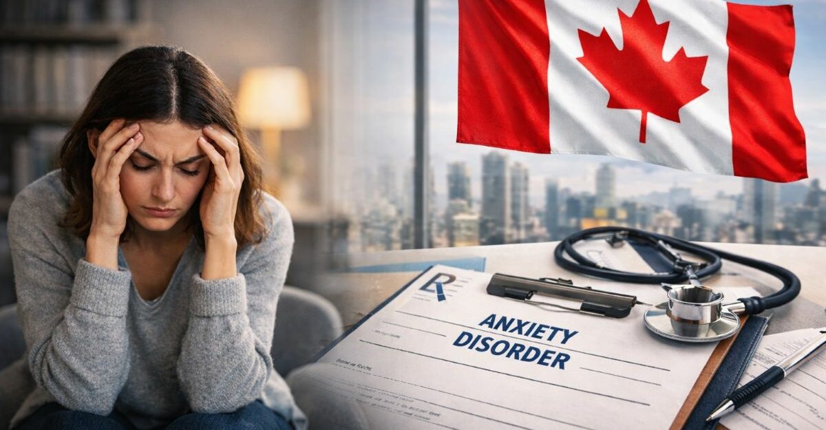 Person reviewing application paperwork related to an anxiety disability claim in Canada.