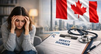 Person reviewing application paperwork related to an anxiety disability claim in Canada.