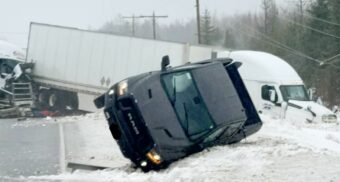 A multi-vehicle collision on Highway 11 near near Smooth Rock Falls, Ont. on March 7, 2026. (Photo: Stephane Rousseau)