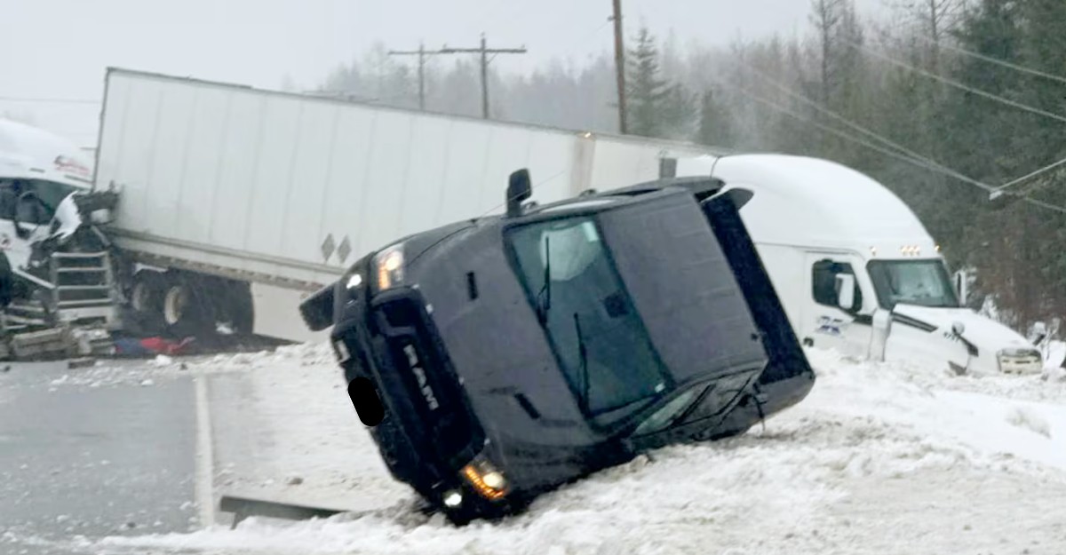 A multi-vehicle collision on Highway 11 near near Smooth Rock Falls, Ont. on March 7, 2026. (Photo: Stephane Rousseau)