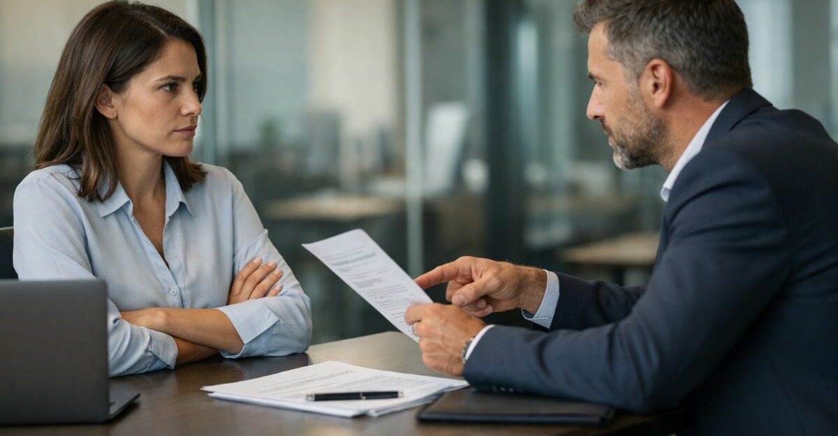 Employee and manager having a workplace disagreement over job instructions in a modern office