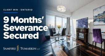 Details of a Samfiru Tumarkin LLP case win in Lefor v. Canada Suites are shown next to a luxury condo.